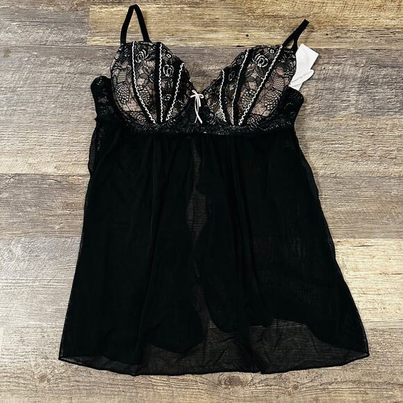 Cassandra Intimates Women's Black Sleeveless Babydoll Lingerie Tops Size Large - Picture 1 of 4